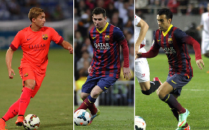 Gerard Deulofeu, Leo Messi i Pedro gotowi do gry w ataku