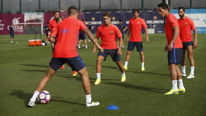 Denis Suarez, Sergi Roberto, Adriano na treningu