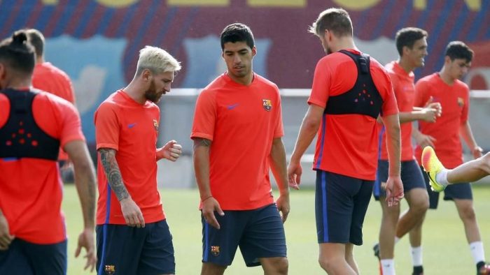 Leo Messi i Luis Suarez na treningu
